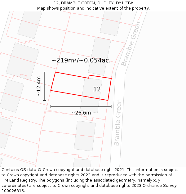 12, BRAMBLE GREEN, DUDLEY, DY1 3TW: Plot and title map