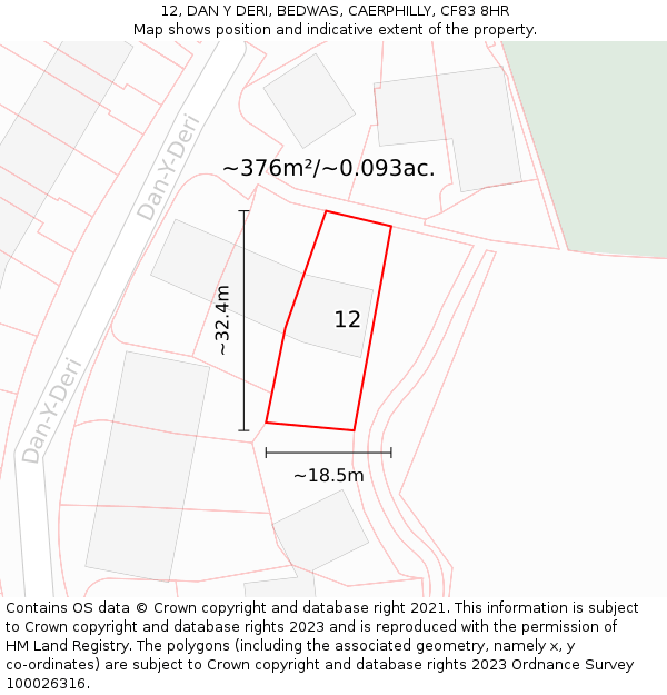 12, DAN Y DERI, BEDWAS, CAERPHILLY, CF83 8HR: Plot and title map