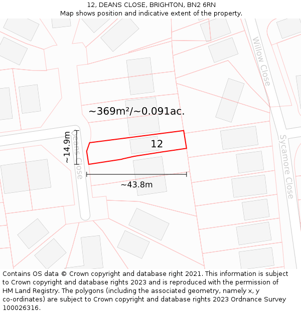 12, DEANS CLOSE, BRIGHTON, BN2 6RN: Plot and title map