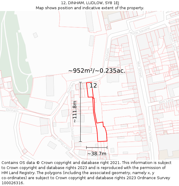 12, DINHAM, LUDLOW, SY8 1EJ: Plot and title map