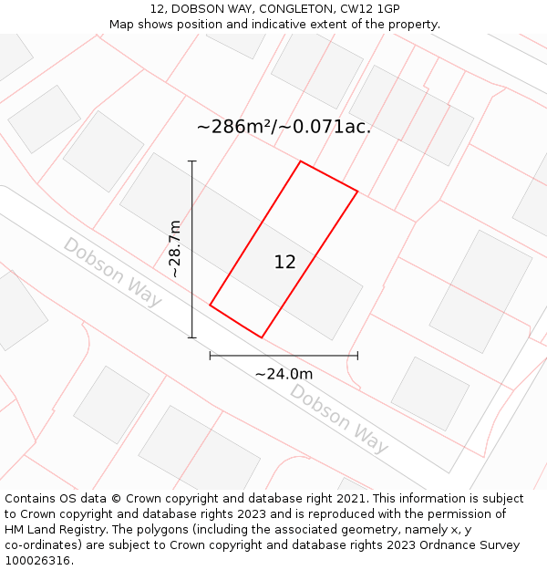 12, DOBSON WAY, CONGLETON, CW12 1GP: Plot and title map