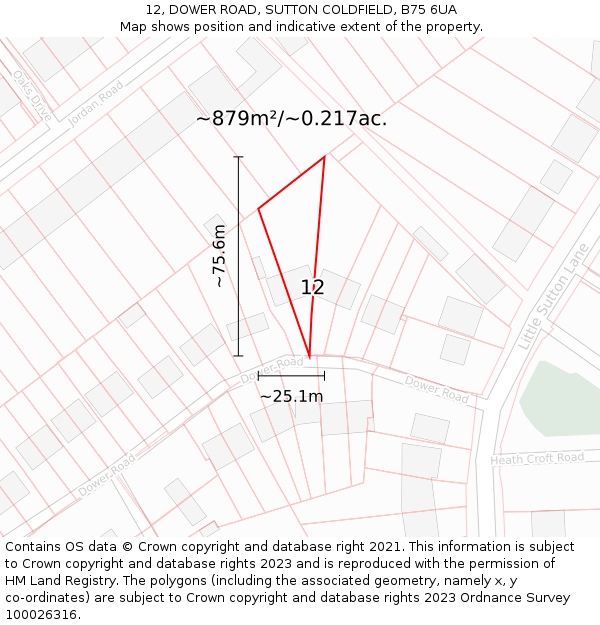 12, DOWER ROAD, SUTTON COLDFIELD, B75 6UA: Plot and title map