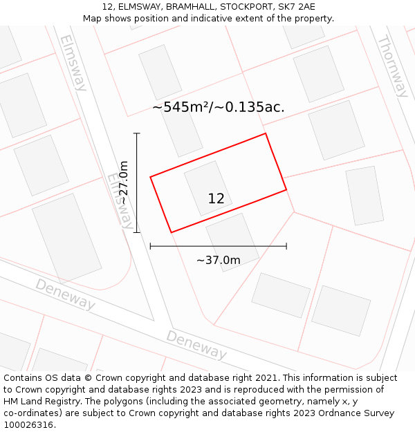 12, ELMSWAY, BRAMHALL, STOCKPORT, SK7 2AE: Plot and title map