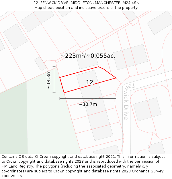 12, FENWICK DRIVE, MIDDLETON, MANCHESTER, M24 4SN: Plot and title map