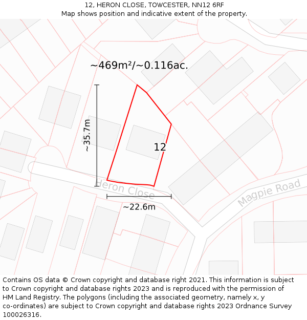 12, HERON CLOSE, TOWCESTER, NN12 6RF: Plot and title map