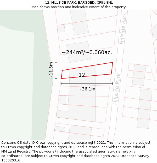 12, HILLSIDE PARK, BARGOED, CF81 8NL: Plot and title map
