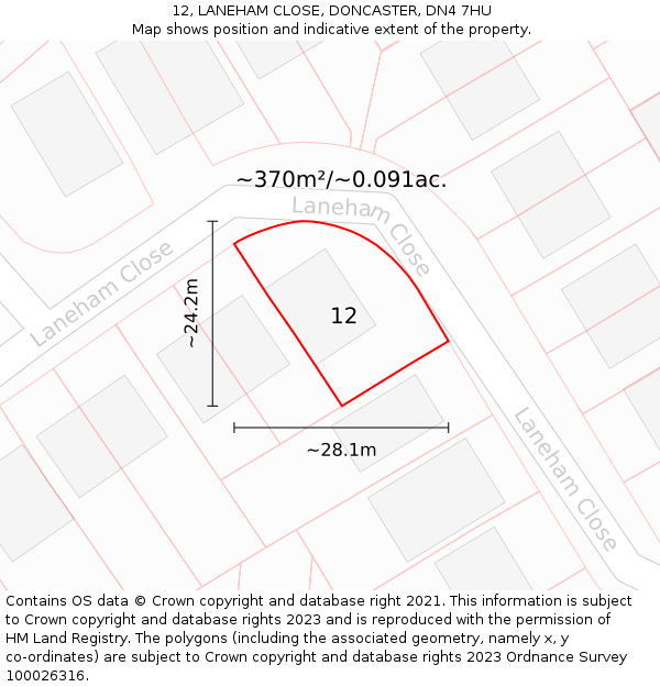 12, LANEHAM CLOSE, DONCASTER, DN4 7HU: Plot and title map