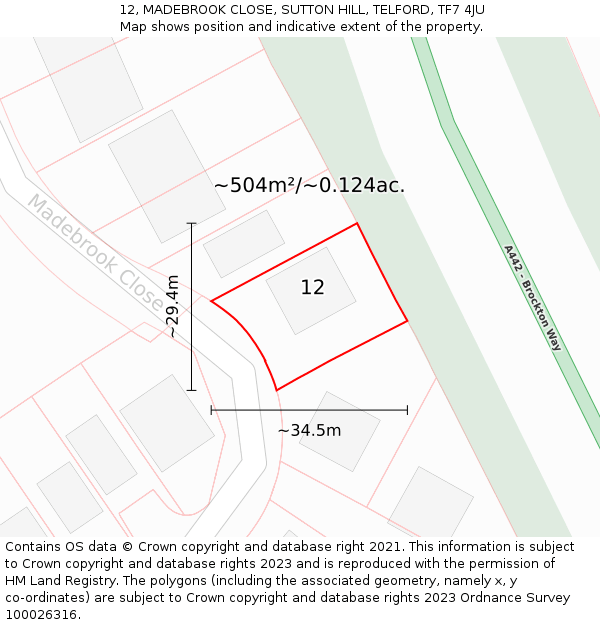 12, MADEBROOK CLOSE, SUTTON HILL, TELFORD, TF7 4JU: Plot and title map