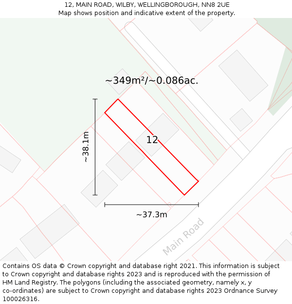 12, MAIN ROAD, WILBY, WELLINGBOROUGH, NN8 2UE: Plot and title map