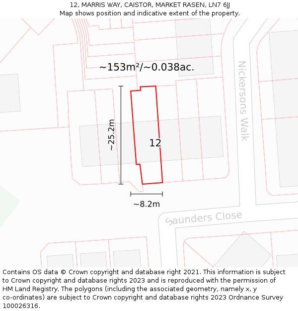 12, MARRIS WAY, CAISTOR, MARKET RASEN, LN7 6JJ: Plot and title map