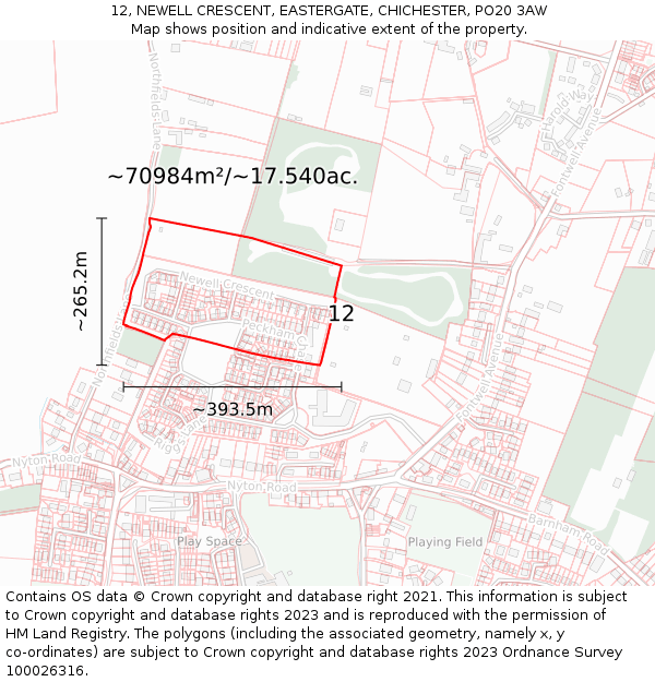 12, NEWELL CRESCENT, EASTERGATE, CHICHESTER, PO20 3AW: Plot and title map