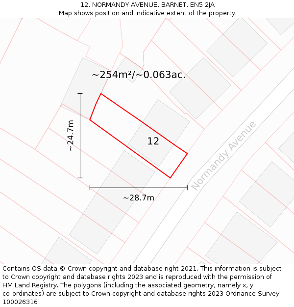 12, NORMANDY AVENUE, BARNET, EN5 2JA: Plot and title map