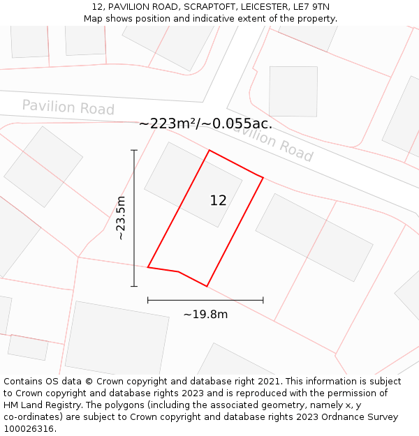 12, PAVILION ROAD, SCRAPTOFT, LEICESTER, LE7 9TN: Plot and title map