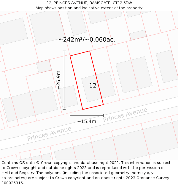 12, PRINCES AVENUE, RAMSGATE, CT12 6DW: Plot and title map
