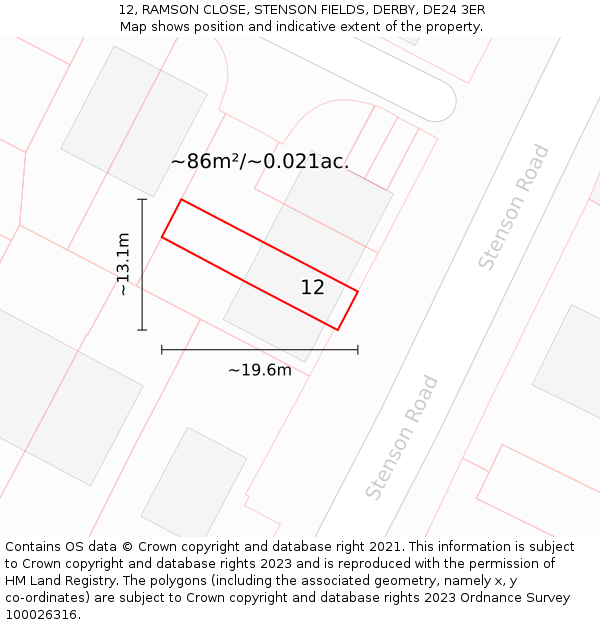 12, RAMSON CLOSE, STENSON FIELDS, DERBY, DE24 3ER: Plot and title map