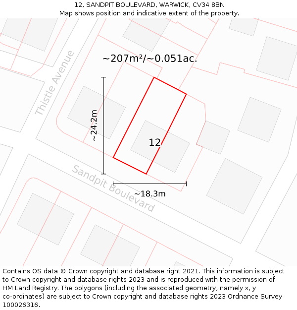 12, SANDPIT BOULEVARD, WARWICK, CV34 8BN: Plot and title map