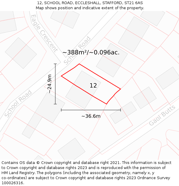 12, SCHOOL ROAD, ECCLESHALL, STAFFORD, ST21 6AS: Plot and title map