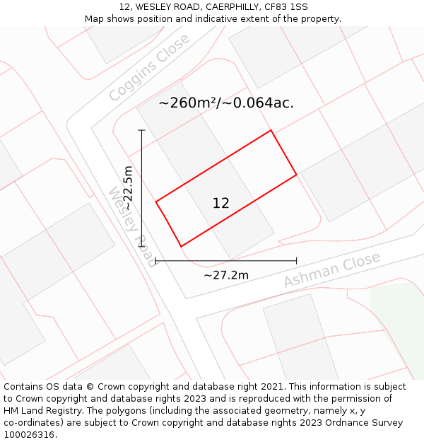 12, WESLEY ROAD, CAERPHILLY, CF83 1SS: Plot and title map