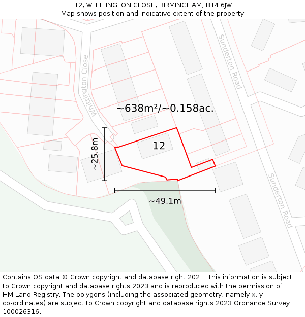 12, WHITTINGTON CLOSE, BIRMINGHAM, B14 6JW: Plot and title map