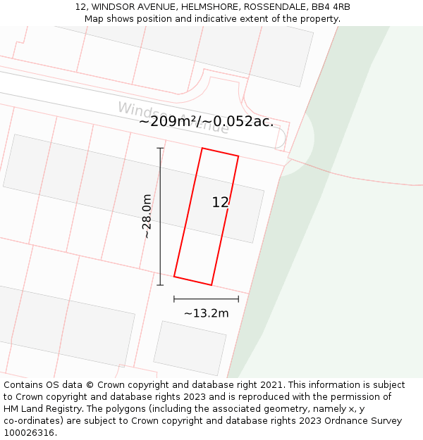 12, WINDSOR AVENUE, HELMSHORE, ROSSENDALE, BB4 4RB: Plot and title map