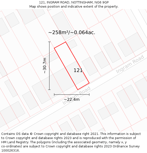121, INGRAM ROAD, NOTTINGHAM, NG6 9GP: Plot and title map