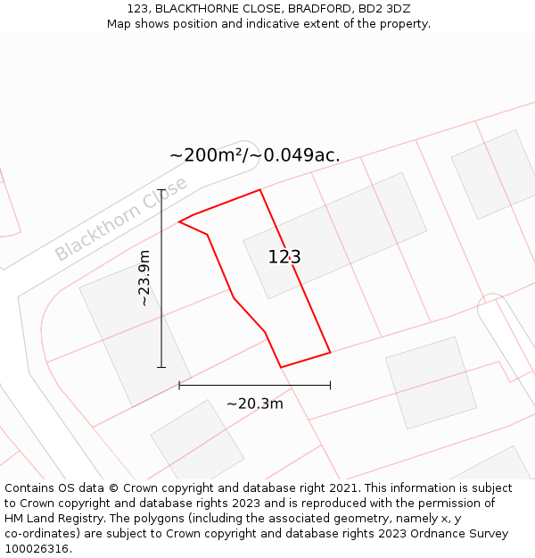 123, BLACKTHORNE CLOSE, BRADFORD, BD2 3DZ: Plot and title map