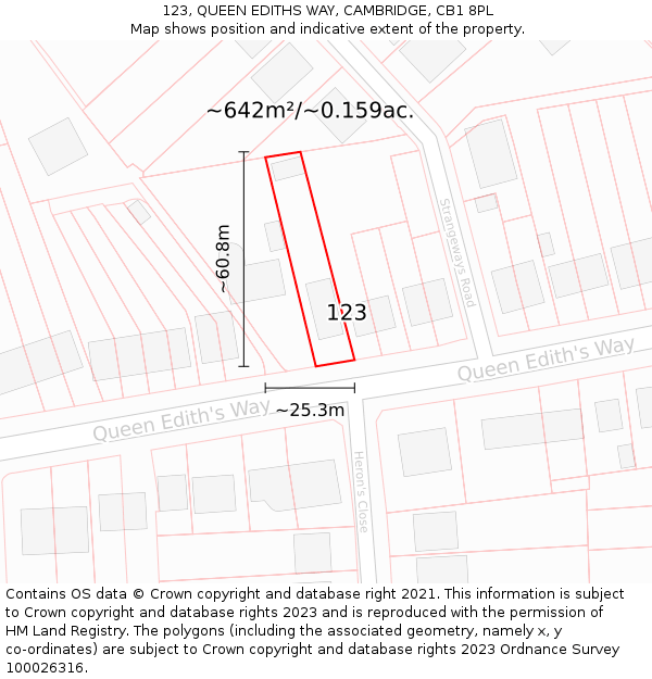 123, QUEEN EDITHS WAY, CAMBRIDGE, CB1 8PL: Plot and title map