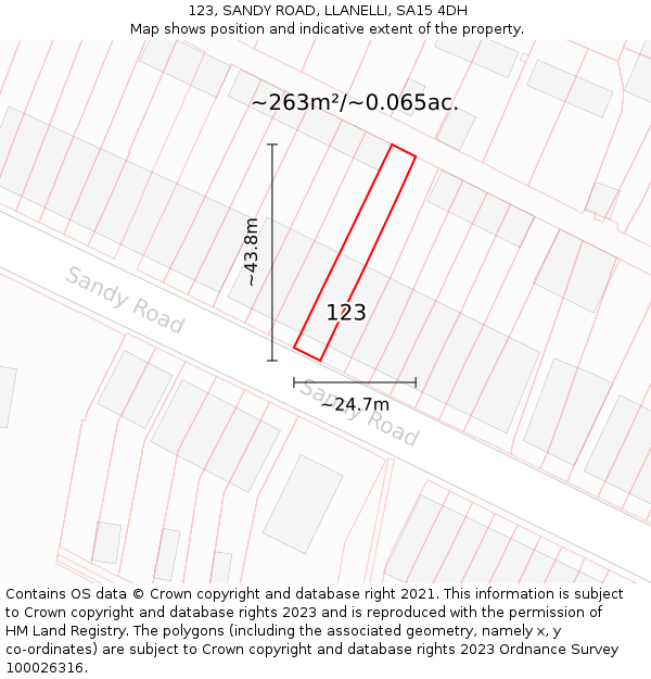 123, SANDY ROAD, LLANELLI, SA15 4DH: Plot and title map