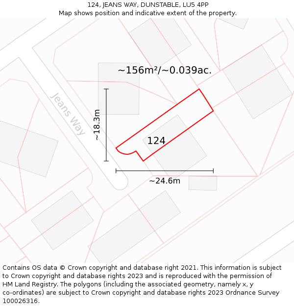 124, JEANS WAY, DUNSTABLE, LU5 4PP: Plot and title map
