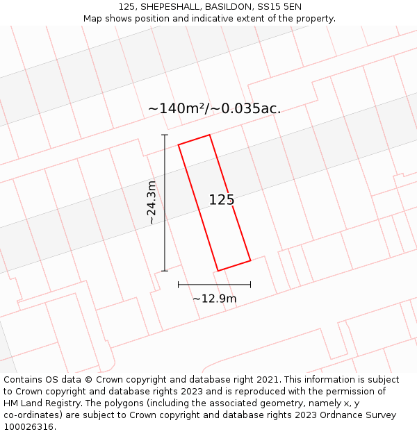 125, SHEPESHALL, BASILDON, SS15 5EN: Plot and title map