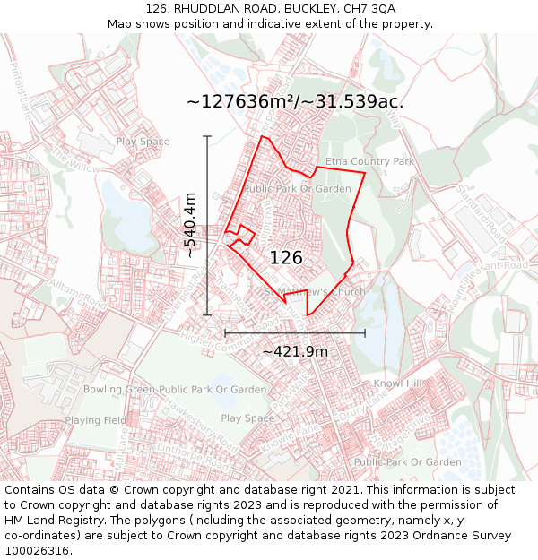 126, RHUDDLAN ROAD, BUCKLEY, CH7 3QA: Plot and title map