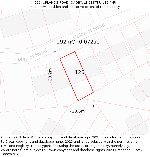 126, UPLANDS ROAD, OADBY, LEICESTER, LE2 4NR: Plot and title map