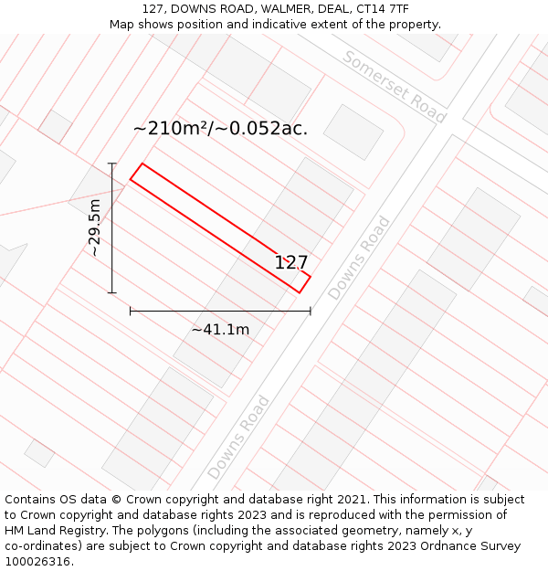 127, DOWNS ROAD, WALMER, DEAL, CT14 7TF: Plot and title map