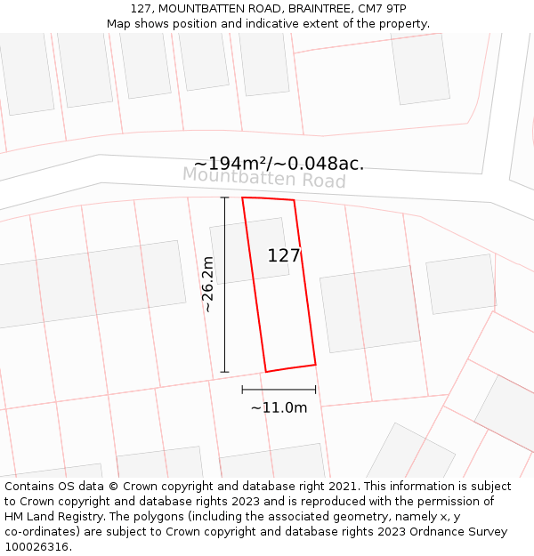 127, MOUNTBATTEN ROAD, BRAINTREE, CM7 9TP: Plot and title map
