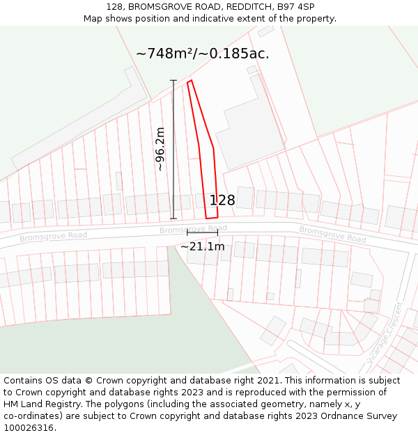 128, BROMSGROVE ROAD, REDDITCH, B97 4SP: Plot and title map