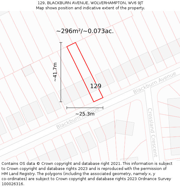 129, BLACKBURN AVENUE, WOLVERHAMPTON, WV6 9JT: Plot and title map