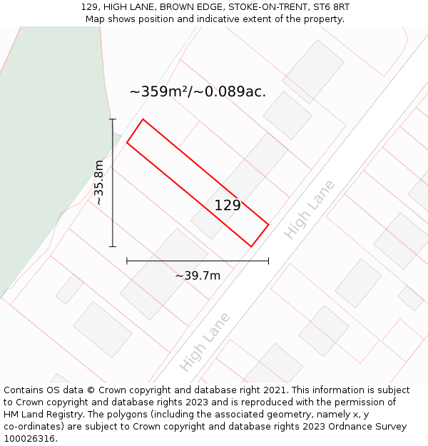 129, HIGH LANE, BROWN EDGE, STOKE-ON-TRENT, ST6 8RT: Plot and title map