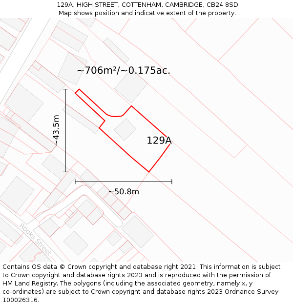 129A, HIGH STREET, COTTENHAM, CAMBRIDGE, CB24 8SD: Plot and title map