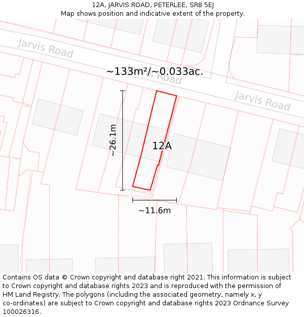 12A, JARVIS ROAD, PETERLEE, SR8 5EJ: Plot and title map