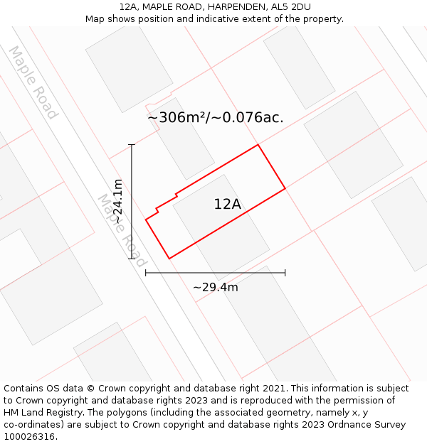12A, MAPLE ROAD, HARPENDEN, AL5 2DU: Plot and title map