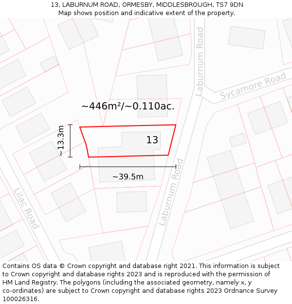 13, LABURNUM ROAD, ORMESBY, MIDDLESBROUGH, TS7 9DN: Plot and title map