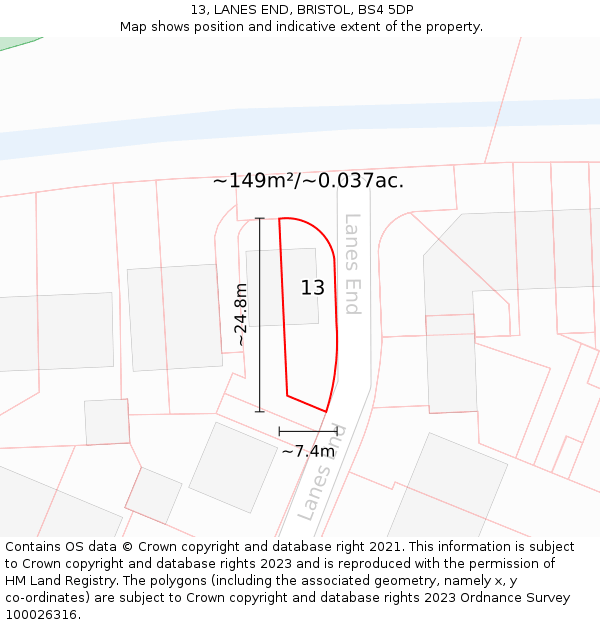 13, LANES END, BRISTOL, BS4 5DP: Plot and title map