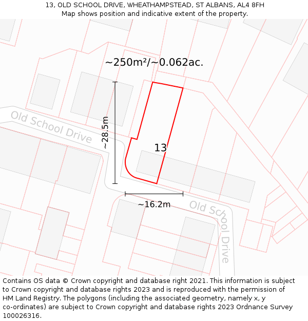 13, OLD SCHOOL DRIVE, WHEATHAMPSTEAD, ST ALBANS, AL4 8FH: Plot and title map