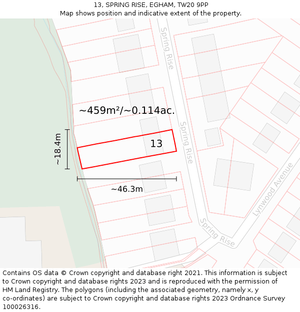 13, SPRING RISE, EGHAM, TW20 9PP: Plot and title map