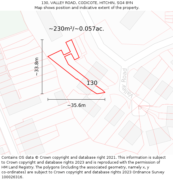 130, VALLEY ROAD, CODICOTE, HITCHIN, SG4 8YN: Plot and title map