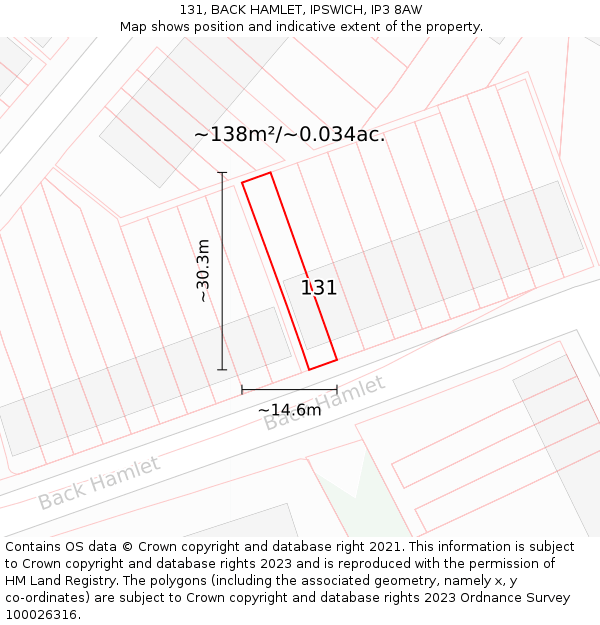 131, BACK HAMLET, IPSWICH, IP3 8AW: Plot and title map