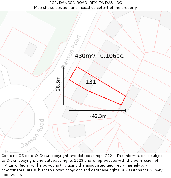 131, DANSON ROAD, BEXLEY, DA5 1DG: Plot and title map