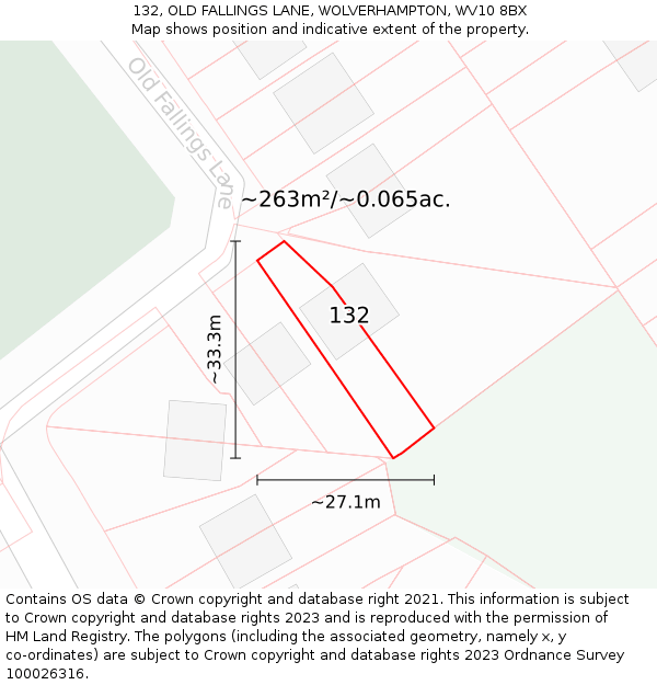 132, OLD FALLINGS LANE, WOLVERHAMPTON, WV10 8BX: Plot and title map