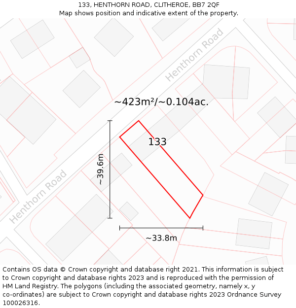 133, HENTHORN ROAD, CLITHEROE, BB7 2QF: Plot and title map