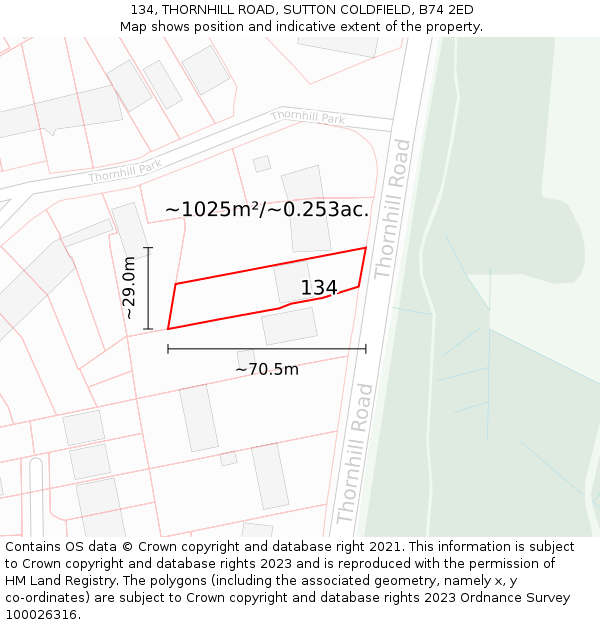 134, THORNHILL ROAD, SUTTON COLDFIELD, B74 2ED: Plot and title map